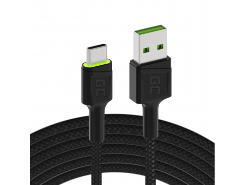 Kábel USB-C Typ C 2m LED Green Cell Ray s rýchlym nabíjaním, Ultra Charge, Quick Charge 3.0