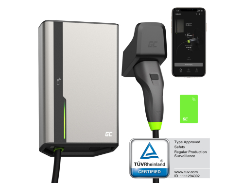Green Cell GC HabuDen Wallbox 11kW 22kW 32A 5m NFC nabíjací kábel Typ 2 Inteligentná nabíjacia stanica GC Bluetooth WiFi App